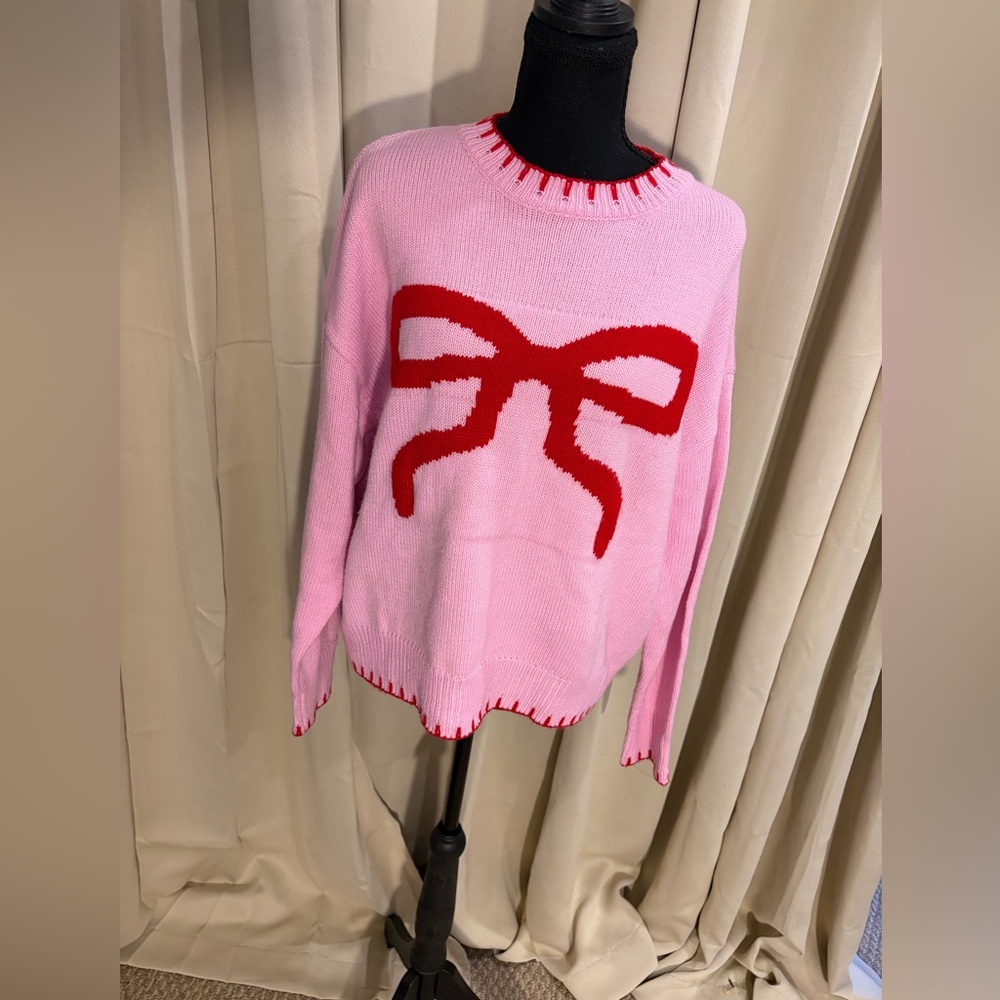 Pink and Red Bow Sweater